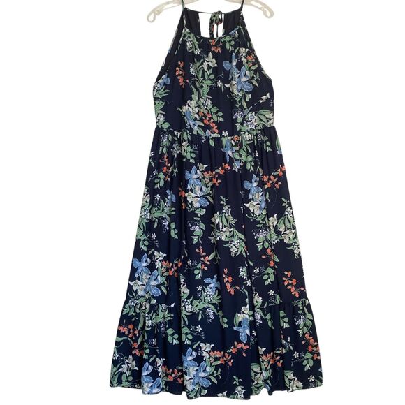 Maison Jules Maxi Floral Dress L Halter Flowing LinedCottagecore Retro Coquette - Picture 1 of 6
